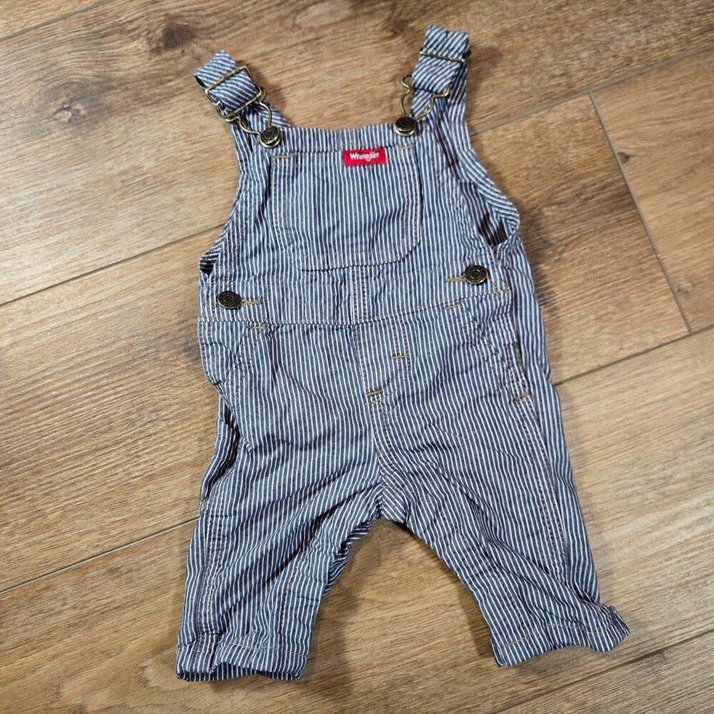 Wrangler Striped Denim Overalls Baby Newborn Months Blue White Cotton Sleeveless